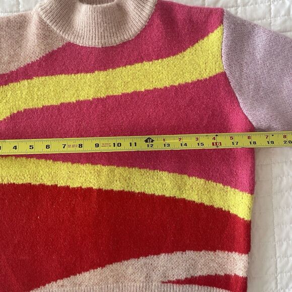 90s Revival Ciebon Colorblock Mock Neck Sweater Pink Abstract Cozy Knit Size S - Picture 10 of 12